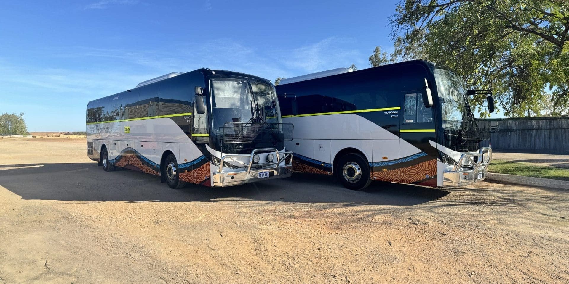 2 Yutong C12 buses on Thalanyji People’s land.